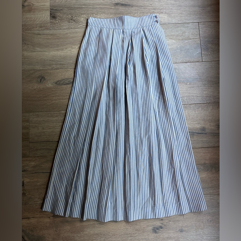 Vintage Prophecy Blue White Stripe Pleated Long Skirt 28” Waist Small Maxi USA - Picture 3 of 10